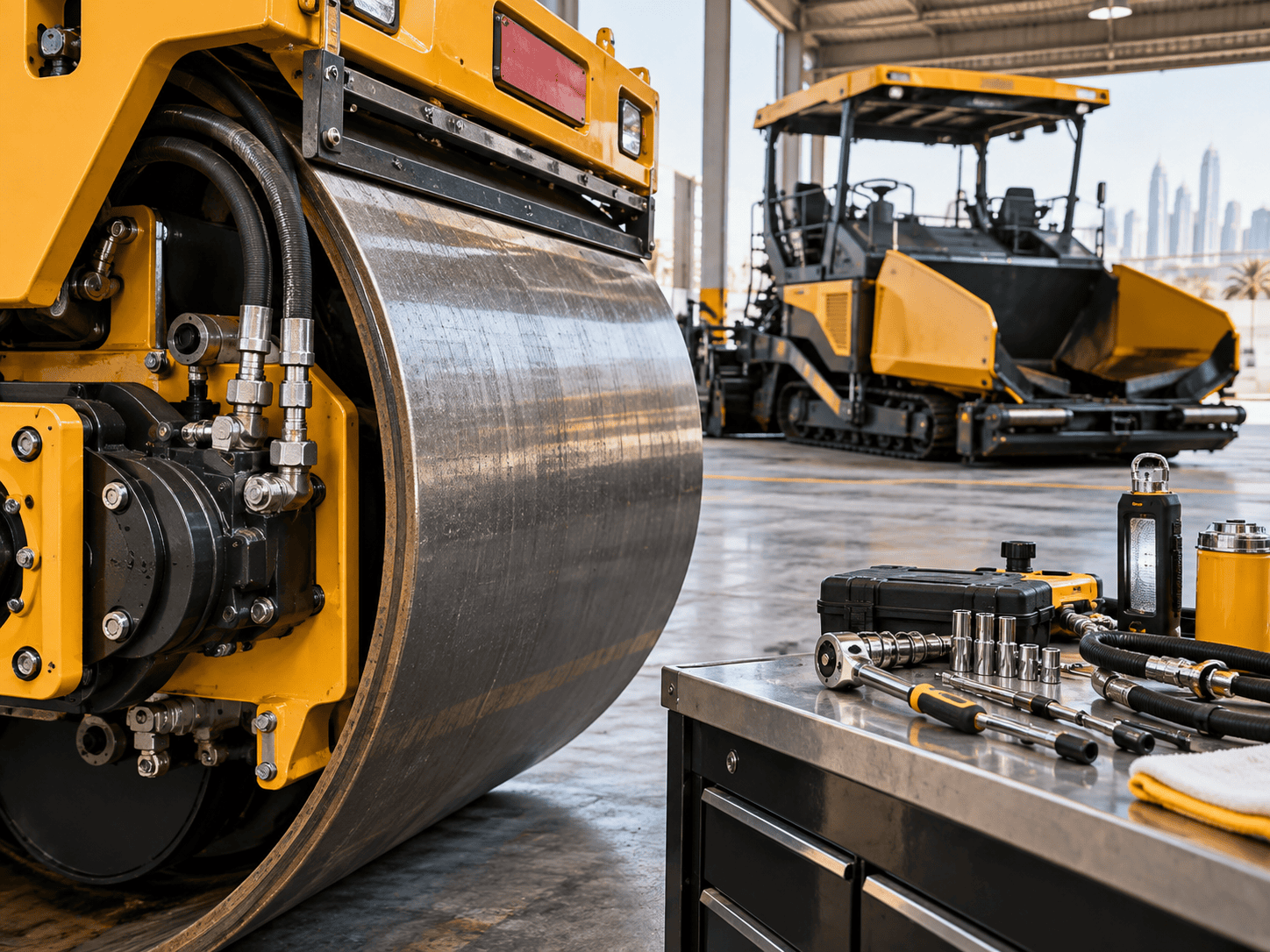 Road construction machinery readiness inspection without people