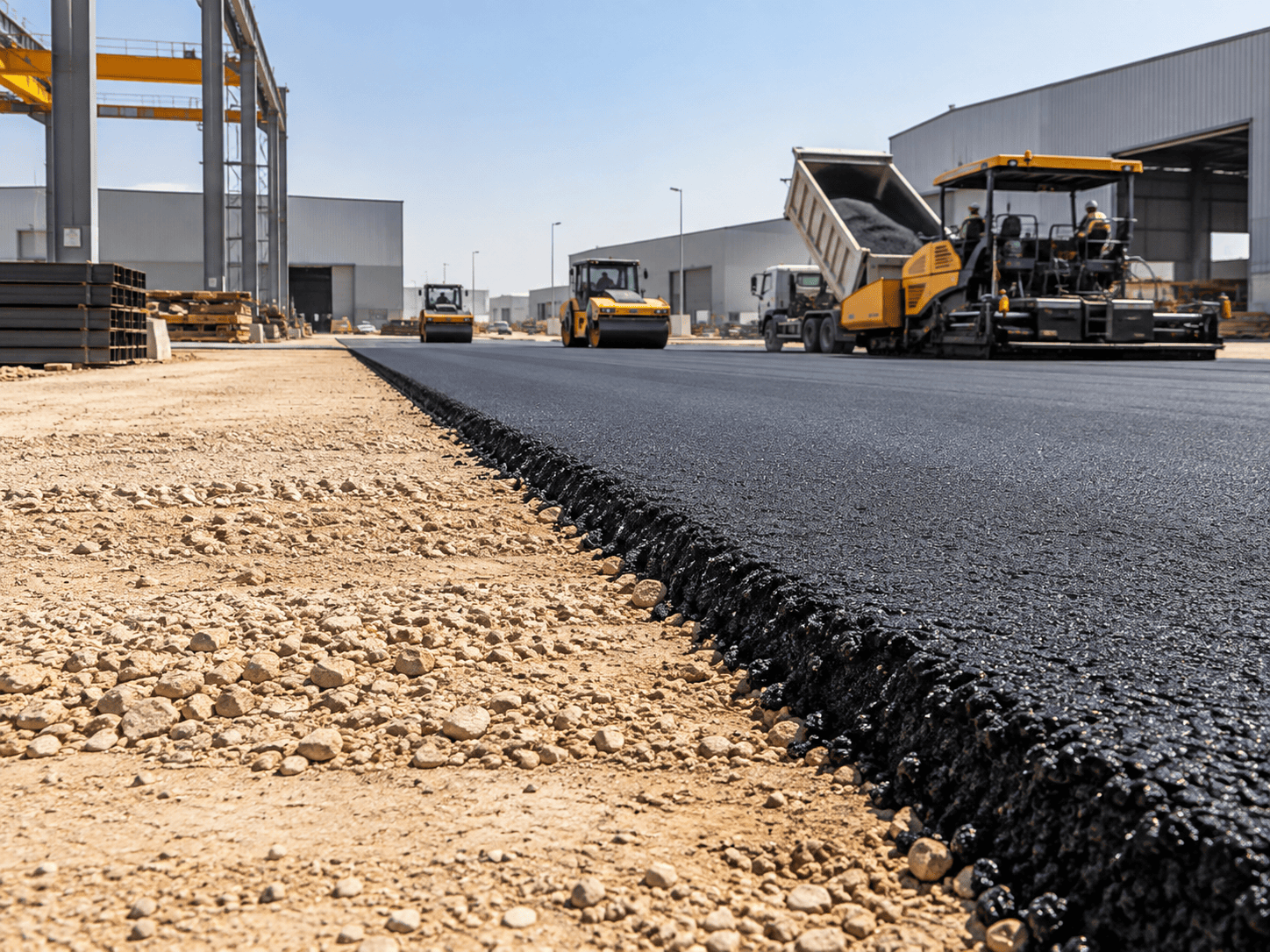 Industrial yard asphalt and road base works in UAE